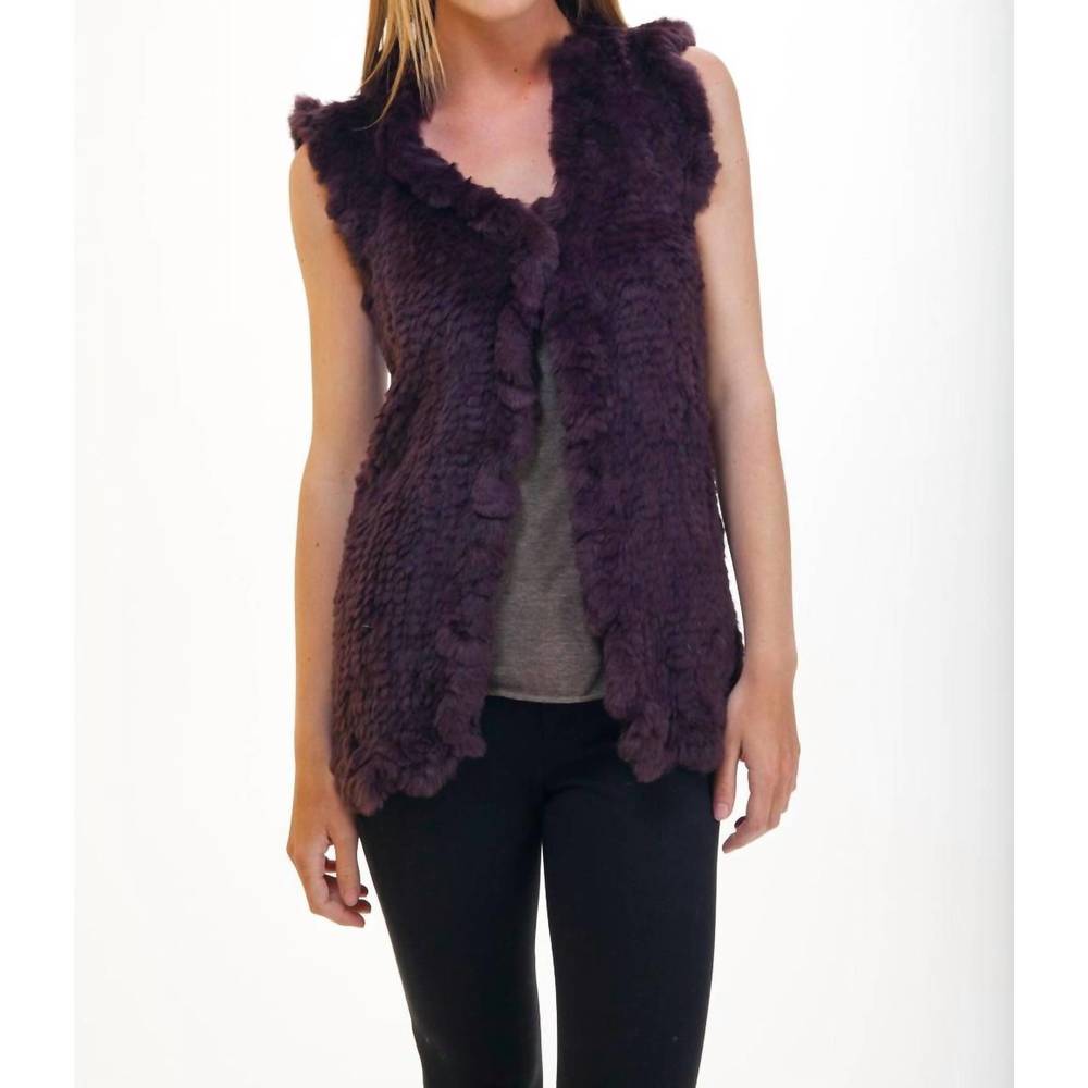 NEW LOVE TOKEN long rabbit fur vest in italian plum